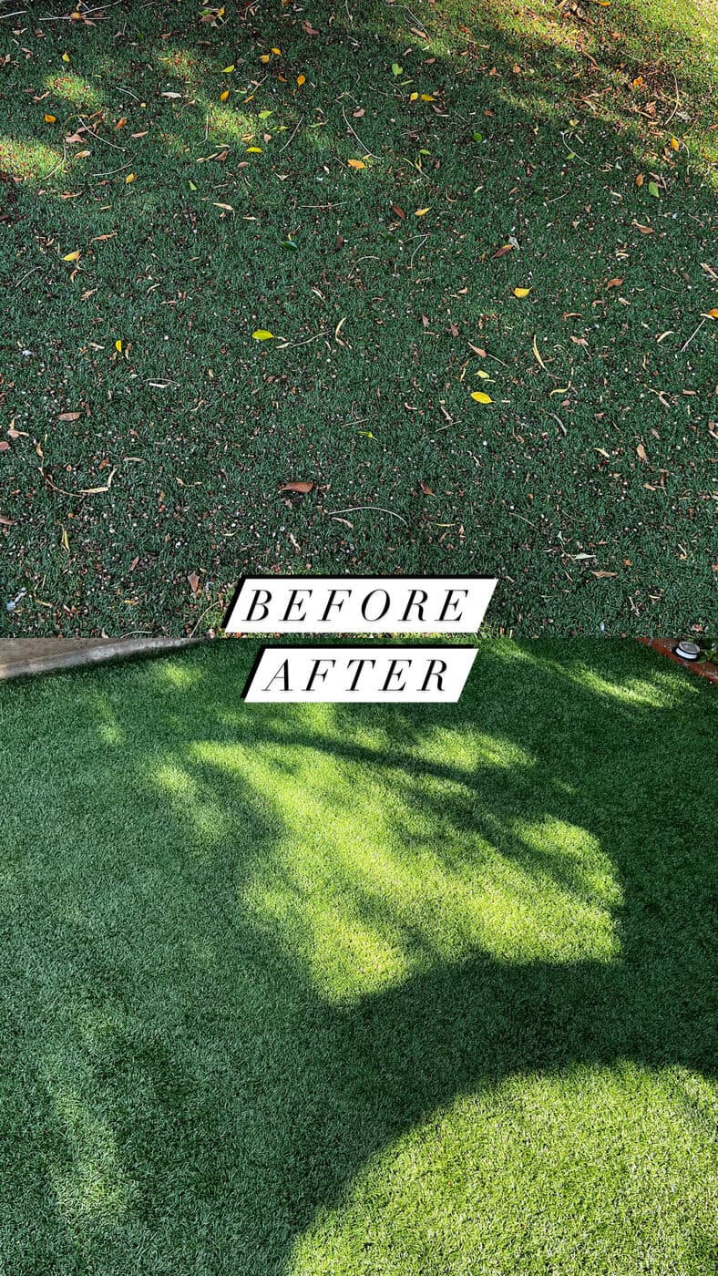 Artificial turf before and after debris removal